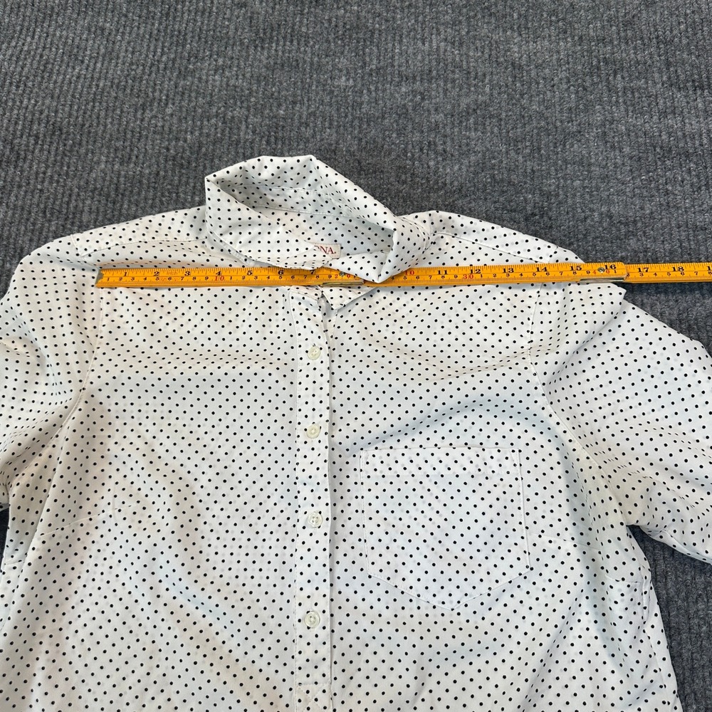 Merona Polka Dot Popover Blouse Medium White Black Long Sleeve Pocket - Picture 4 of 8